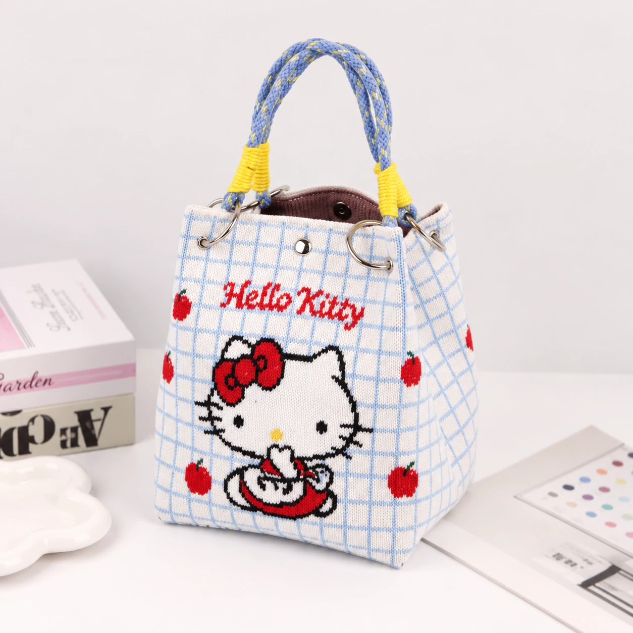 Blue Grid Bow Cat — AI-enhanced product image