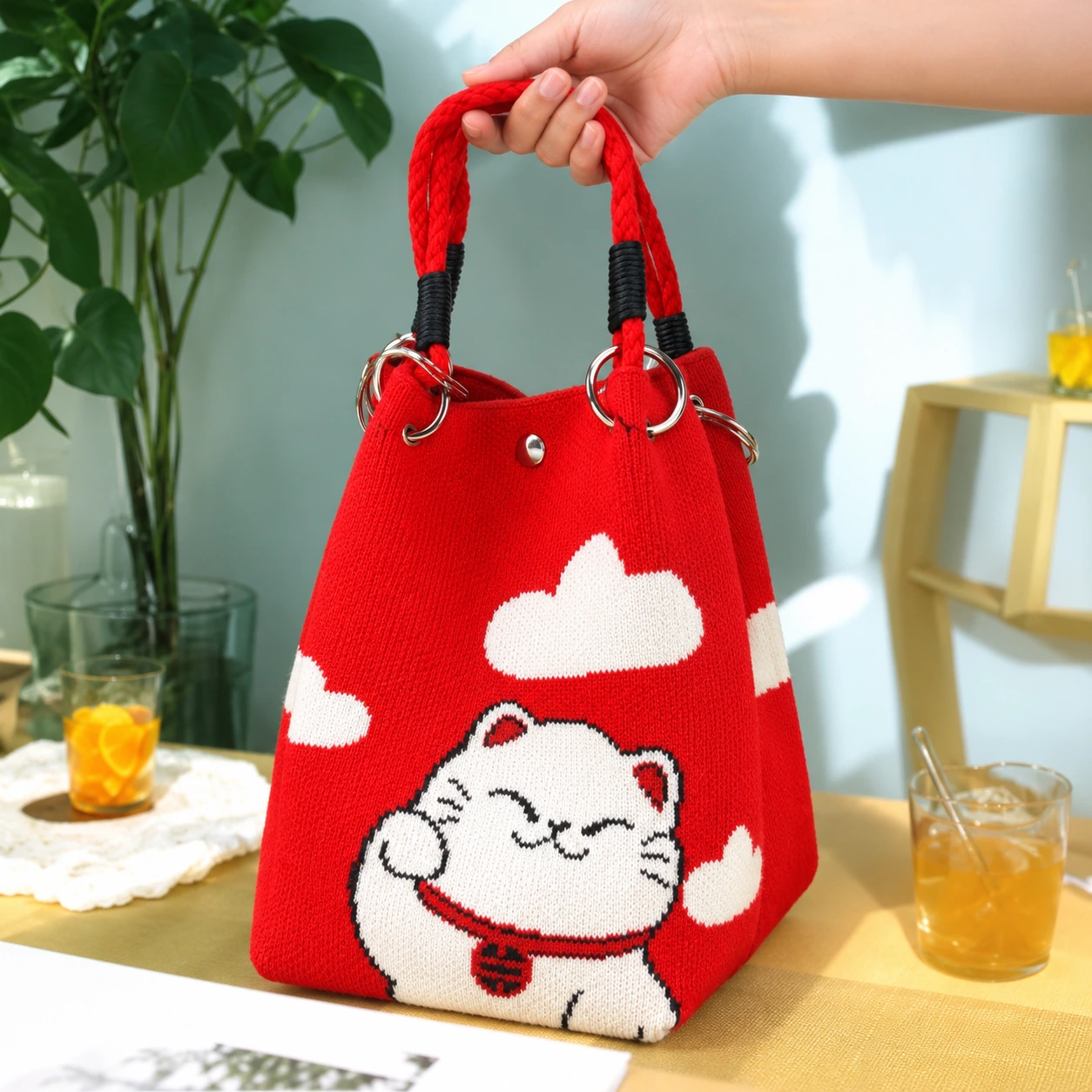 Red Lucky Cat — AI-enhanced product image