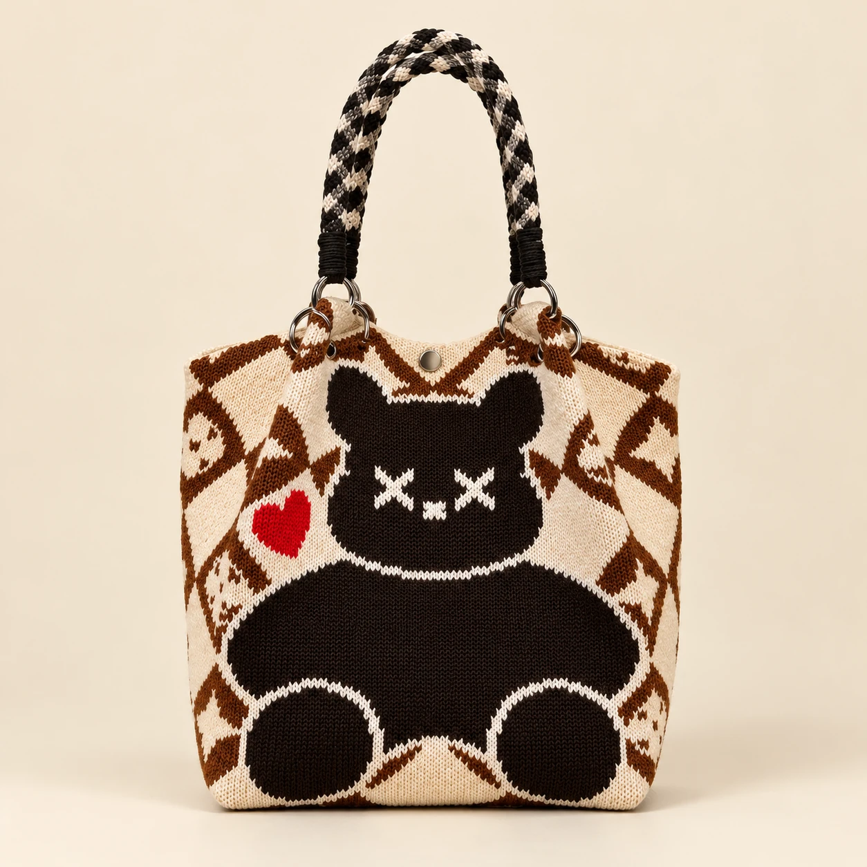 Mocha Noir Character Knit Bag — AI-enhanced product image